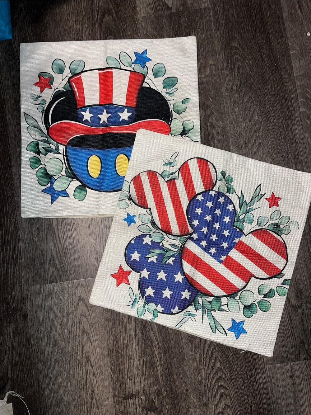 Two Patriotic Mickey Ears Decorative Pillow Covers -Fourth of July